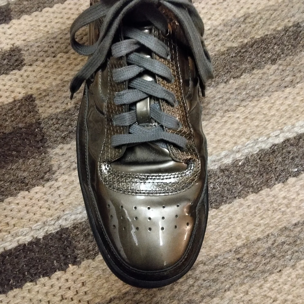 BALLY MENS SHINEY PATENT LEATHER GRAY HIGH TOPS SNEAKERS ETHYX SHOES US 9.5